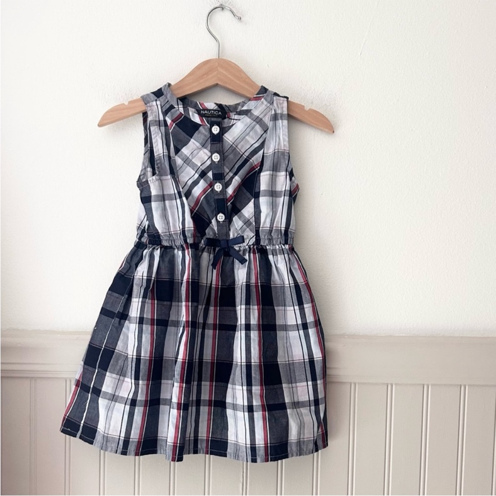Nautica Navy and White Plaid Kids Dress 3T